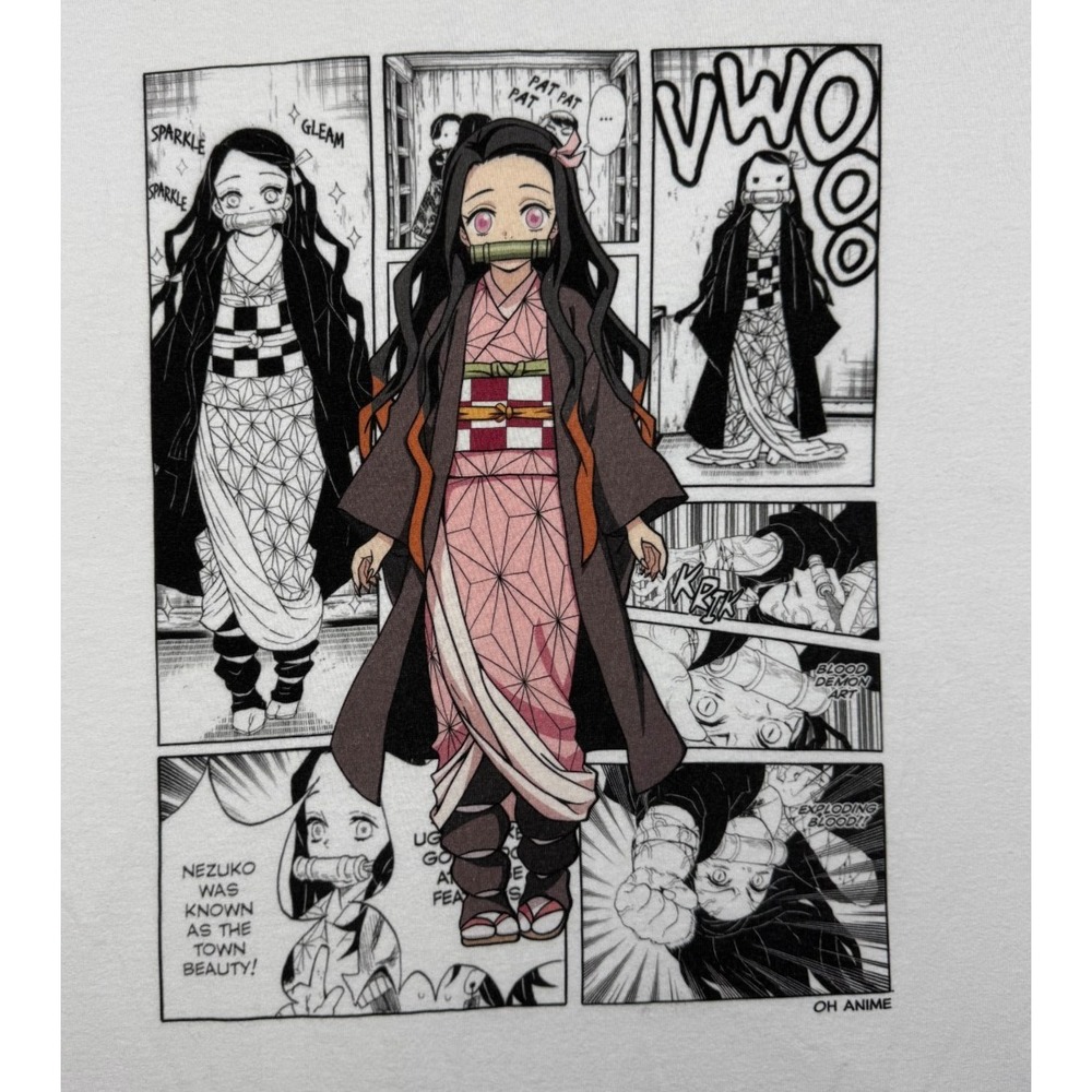 Demon Slayer Nezuko Kamado Manga Panel Graphic T Shirt White Large M&O Gold